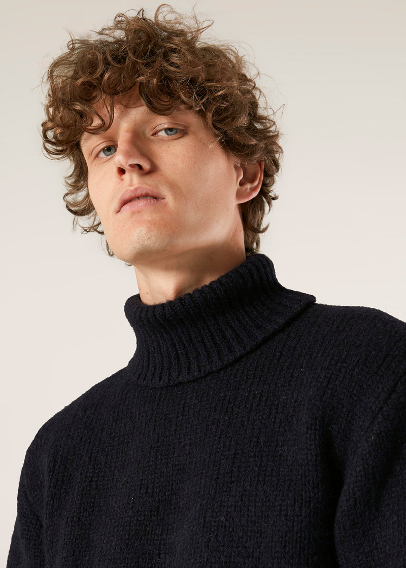 AAMINTORE NAVY BLUE WOOL TURTLENECK
