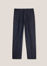 AANTIOCO PLEATED COTTON DENIM STRETCH TROUSERS